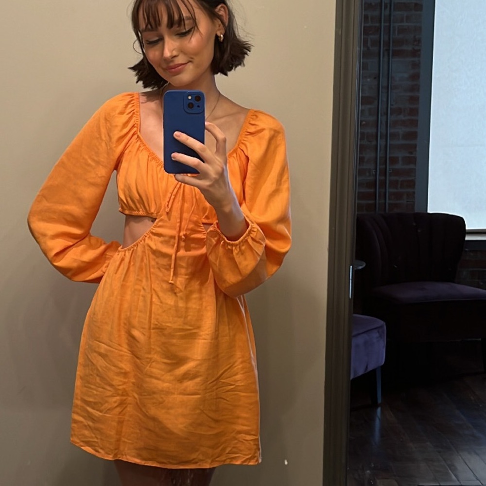 Bright orange linen dress